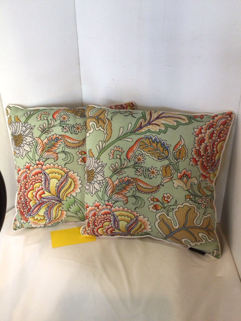 Millihome Outdoor/Outside Green Floral Pair Pillow Set