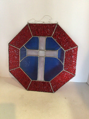 Hanging Red/White Stained Glass Octagon Stained Glass