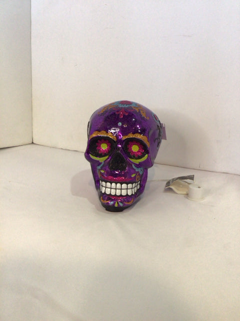 Halloween Purple Glass Light up Skull Holiday Item