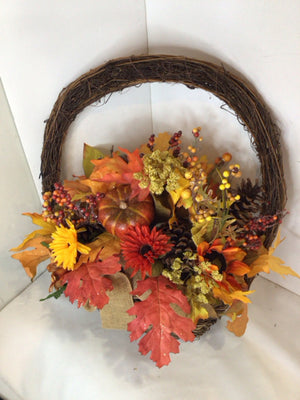 Autumn Brown/Orange Grapevine Pumpkin Wreath