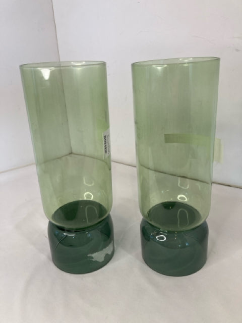 Green Glass Pair Candle Holders