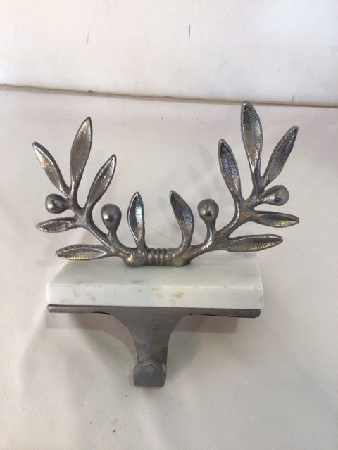 Stocking Hanger White/Gray Marble/Metal Holiday Item