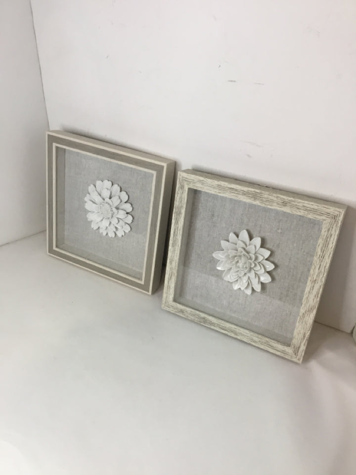 Pair White Flower Framed Art