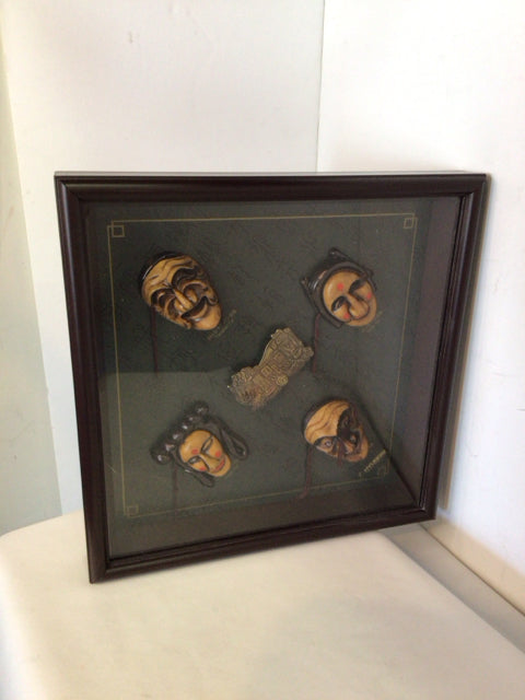 Shadow Box Brown/Multi Mask Folk Art Framed Art