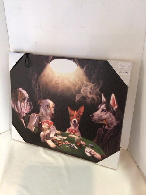 Black/Multi Canvas Poker Dogs Framed Art