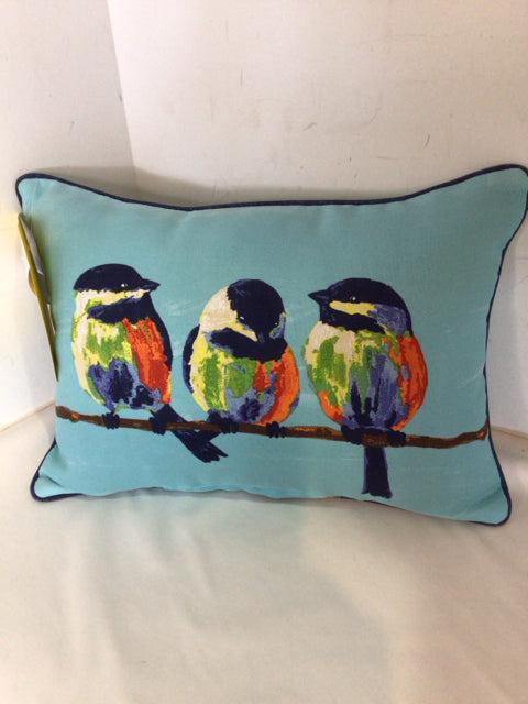 Blue/Multi Polyester Birds Pillow