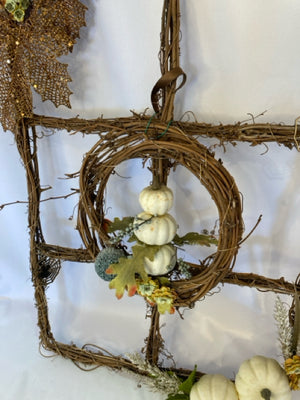 Fall Grapevine Pumpkin Window Brown/White Wall Decoration