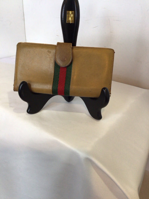 Gucci Leather Tan/Red As Is Wallet