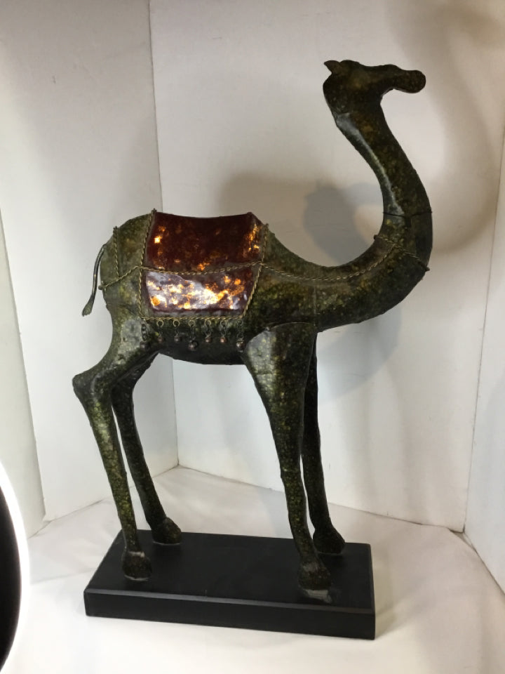 PIER 1 Hand Crafted Green/Black Metal Camel Sculpture