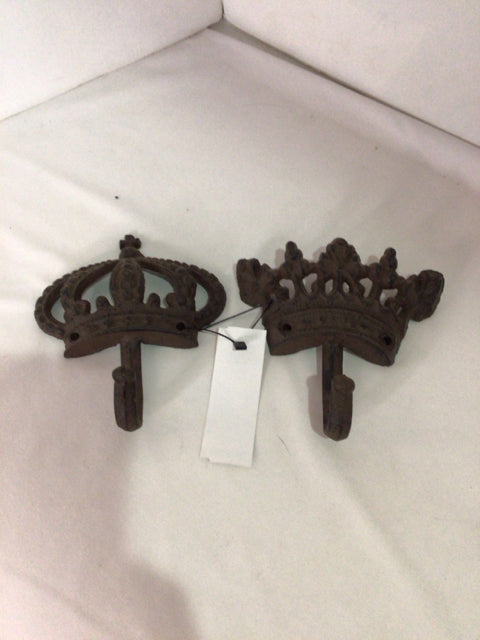 Pair Iron Crown Rust Wall Hook