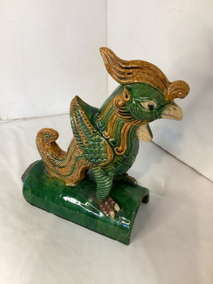 Oriental Green Ceramic Bird Sancai Glaze Statue