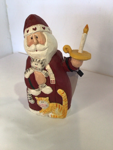 Figure Red/white Wood Santa Carved Holiday Item