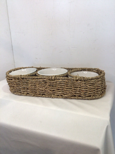 White/Gray Wicker Divided Serving Dish