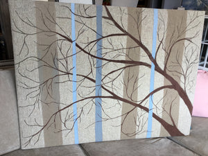 Tan/Blue Burlap Trees Stretch Canvas Art