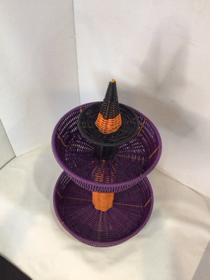 Halloween Purple/Orange Wicker Serving Tiered Holiday Item