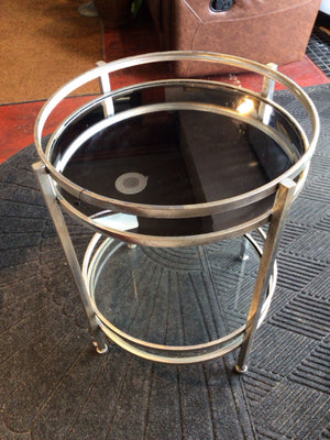 Mirrored Metal Round Silver Cart