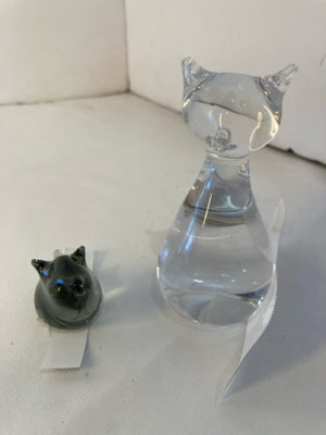 Pair Clear/Gray Glass Cat Mouse Figurine