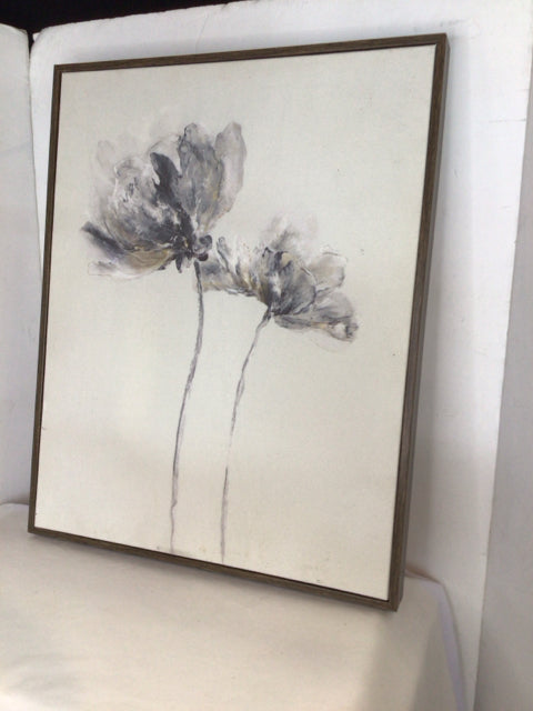 Gray/White Canvas Flowers Framed Art