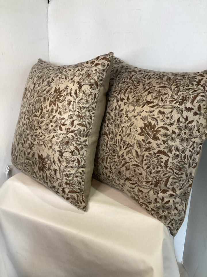 Pair Brown/Gray Cotton Floral Pillow Set