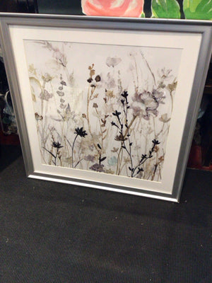 White/Gray Floral Framed Art