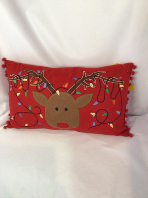 Pillow Blue/Bronze Felt Reindeer Light up Holiday Item