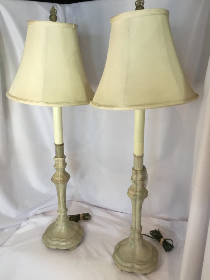 French Country Cream/Gold Metal Linen Candlestick Lamp