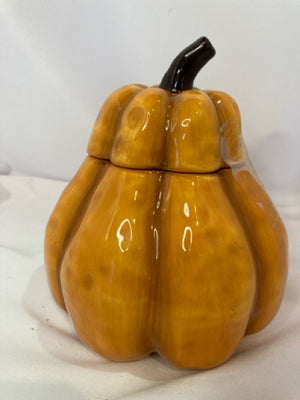 Lidded Orange Ceramic Pumpkin Holiday Item