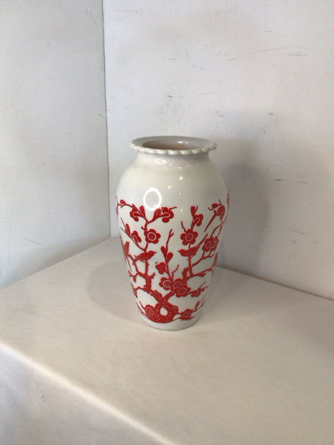 Anchor Hocking Red/White Glass Flowers Vase
