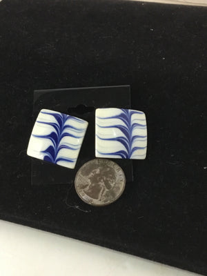 Ceramic Blue/White Square Earrings