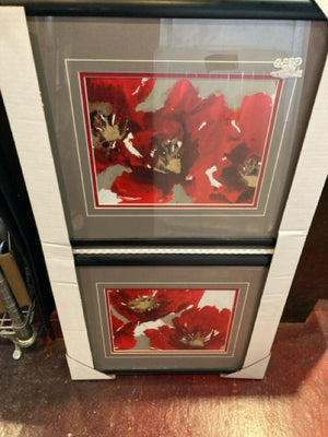 Gray/Red Floral Pair Framed Art