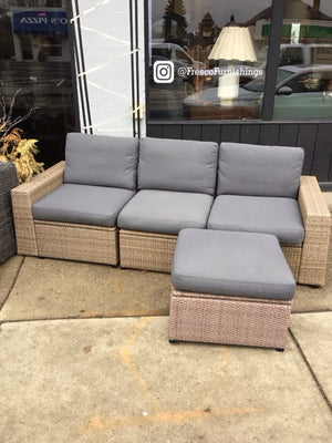 4 Piece Set Resin w/cushion W/Ottoman Brown/Gray Sectional