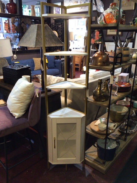 Corner White/Gold Wood/Metal 4 Shelf Shelf