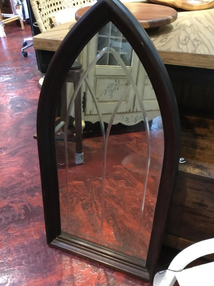 Vintage Arch Brown Wood Mirror