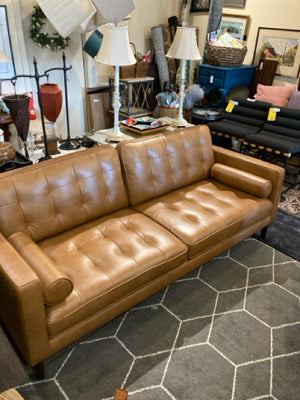 Mid-Century Vinyl Open Leg Brown Sofa/Couch