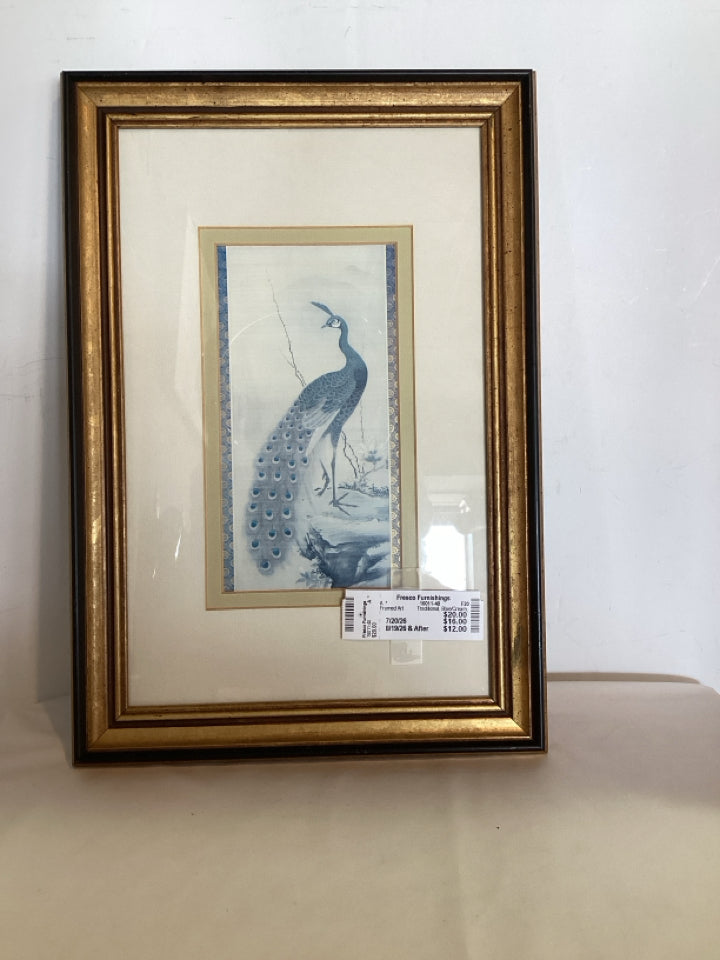 Traditional Blue/Cream Peacock Framed Art