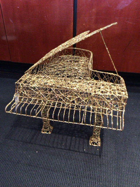 Gold Wire Glitter Piano Sculpture
