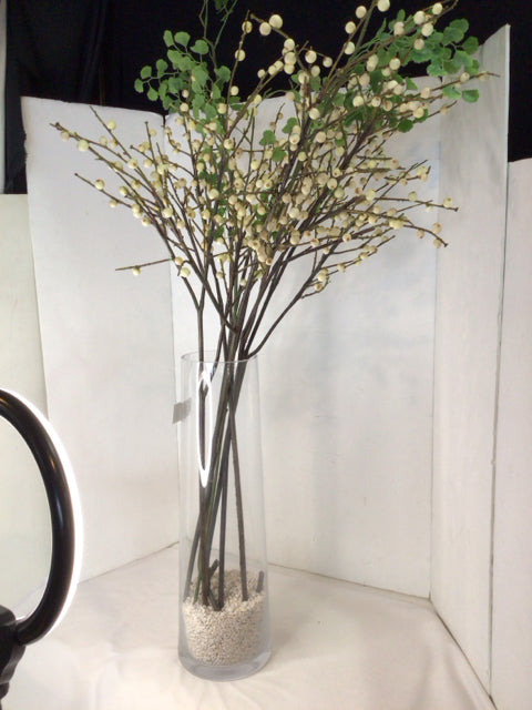 White/Green Glass In Jar Faux Flowers