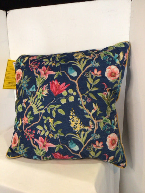 Blue/Multi Cotton Floral Pillow
