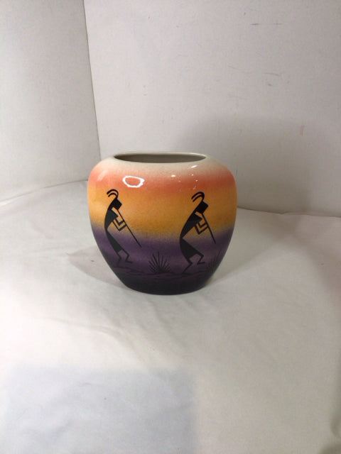 Native American Orange/Black Ceramic Kokopeli Vase