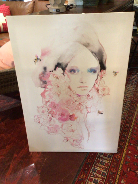 Pink/white Woman Stretch Canvas Art