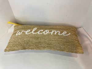 Natural/White Rafia Rectangle Welcome Pillow