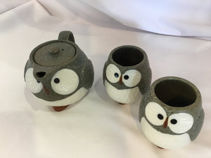 3 piece Gray/White Owl In Box Teapot