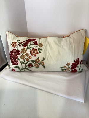 Down White/Red Polyester Floral Pillow