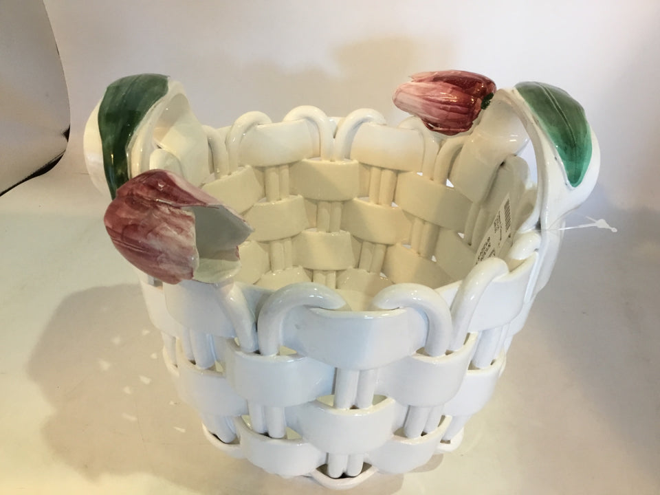 Vietri White Ceramic Tulip Basket