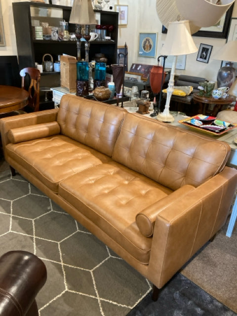 Mid-Century Vinyl Open Leg Brown Sofa/Couch