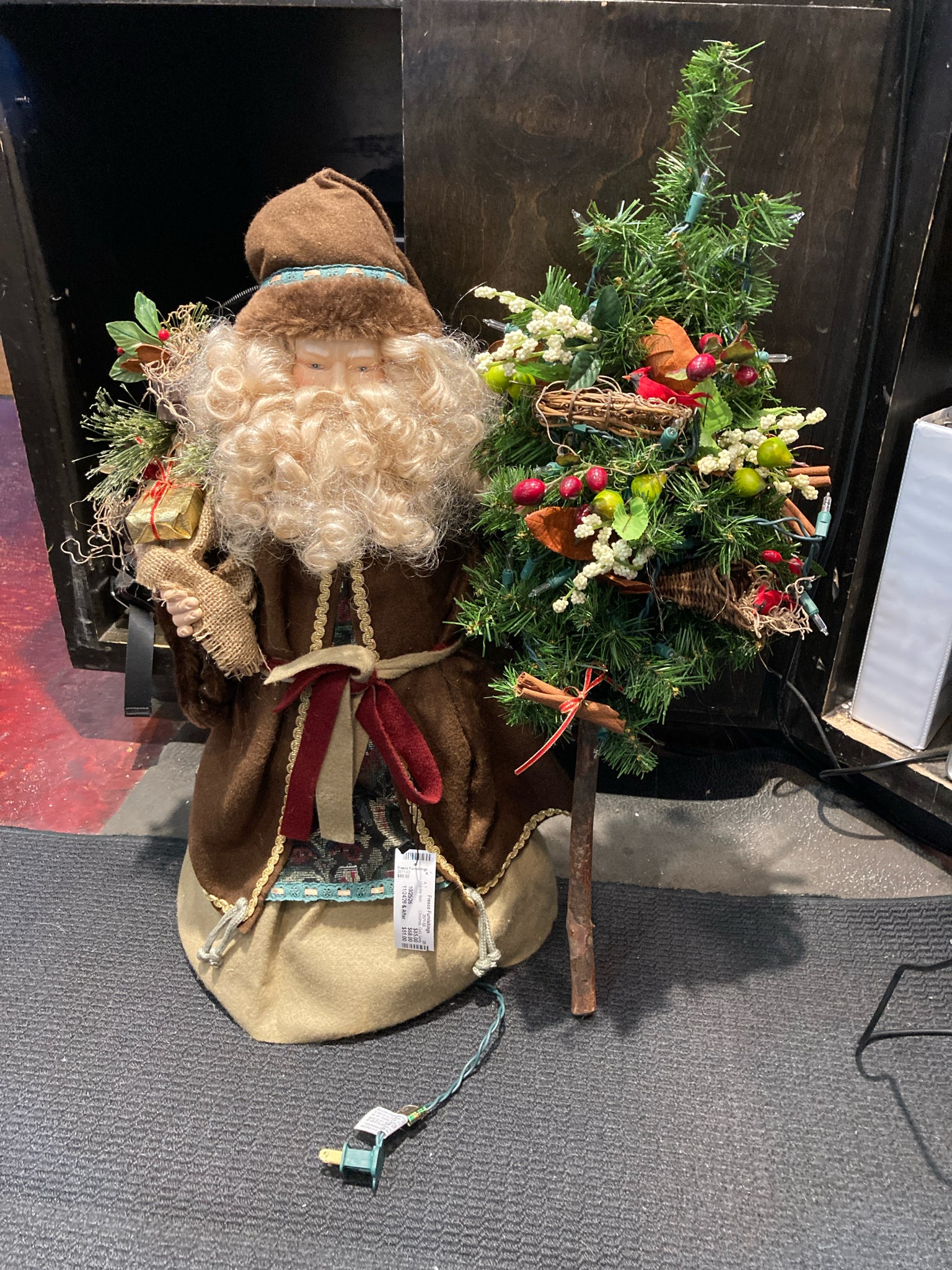 Vintage Christmas Brown/Multi Felt Santa Light up Holiday Item