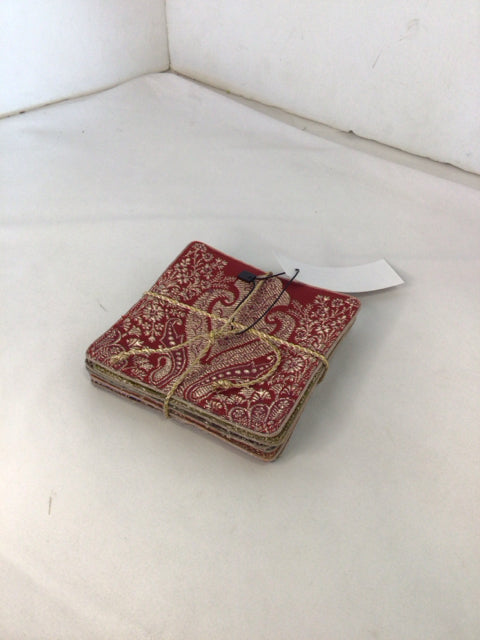 Crate & Barrel Gold/Multi Silk Coaster Set