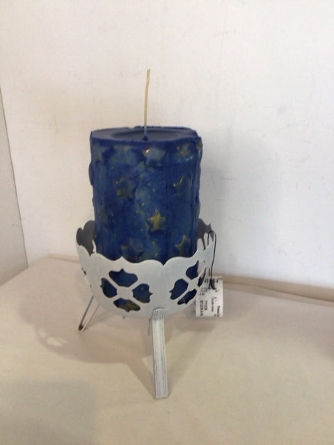 Blue/White Metal w/candle Candle Holder