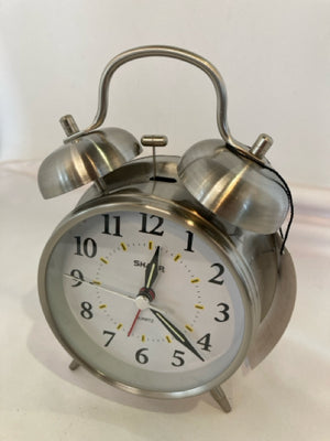 Sharp Vintage Alarm Silver Metal Battery Operated Clock