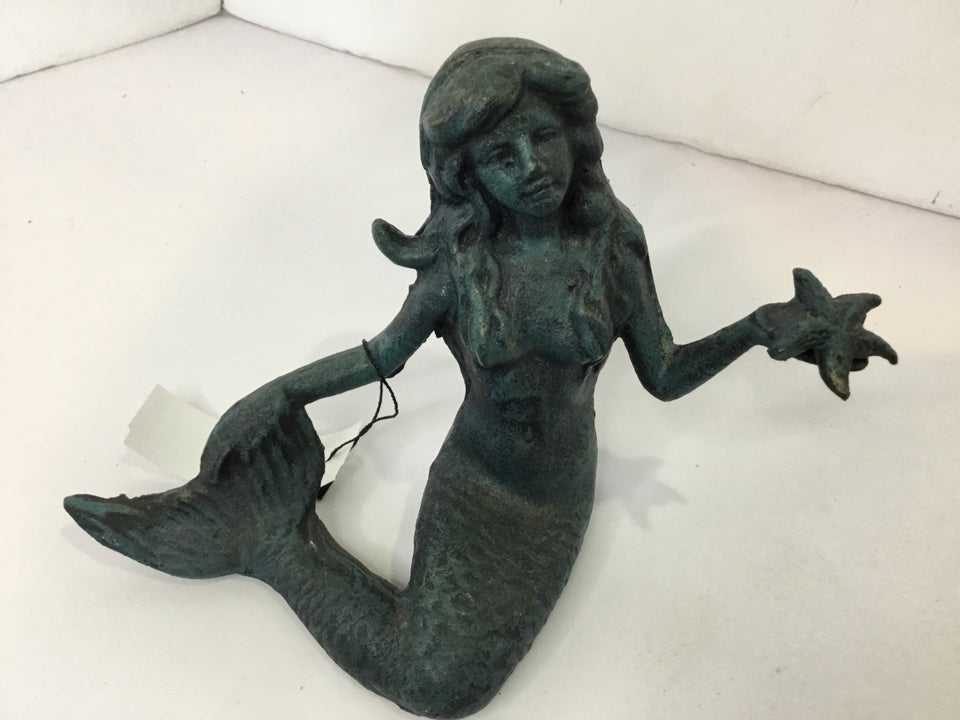 Blue Cast Iron Mermaid Figurine